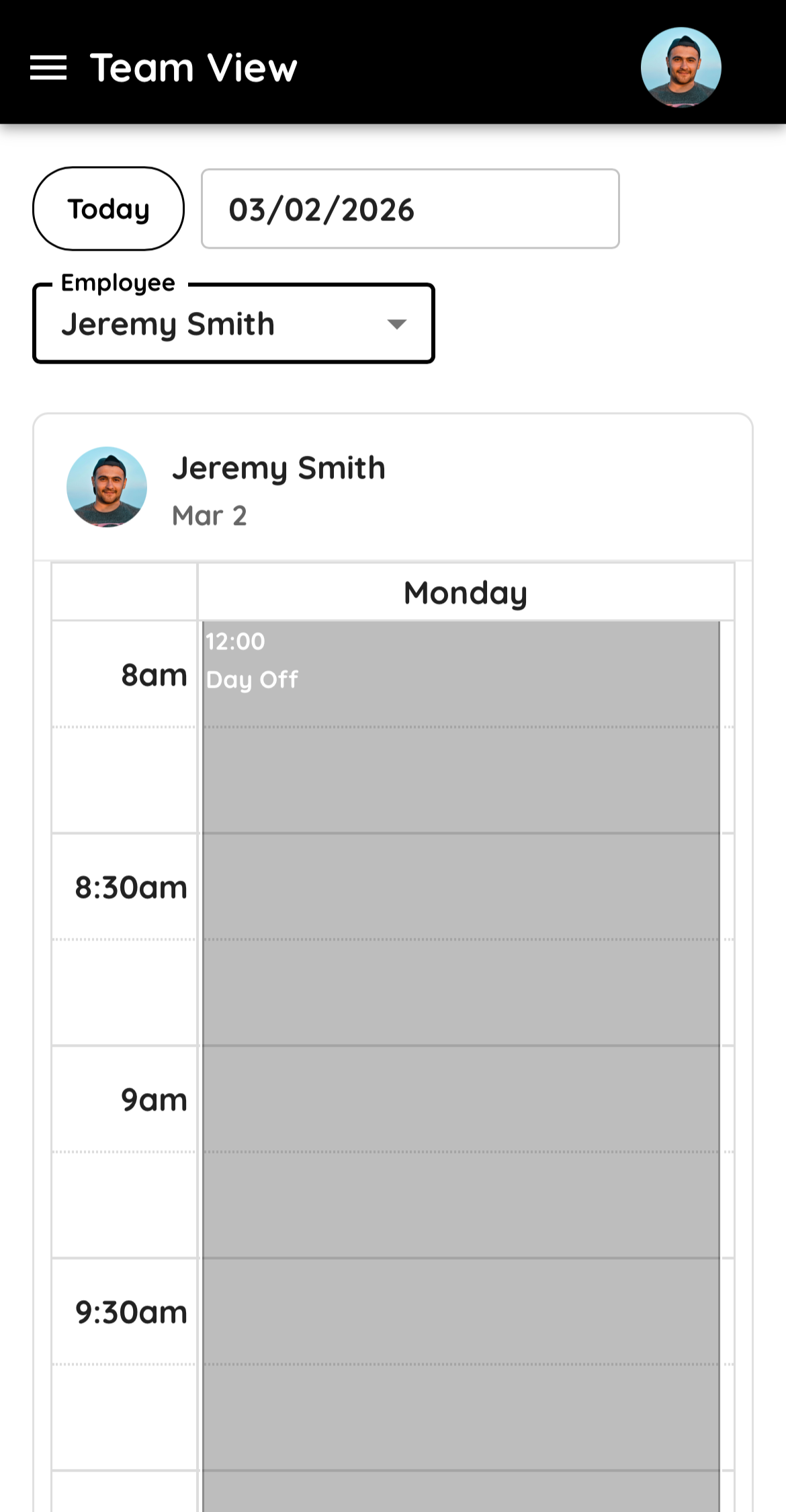 Employee schedule management dashboard
