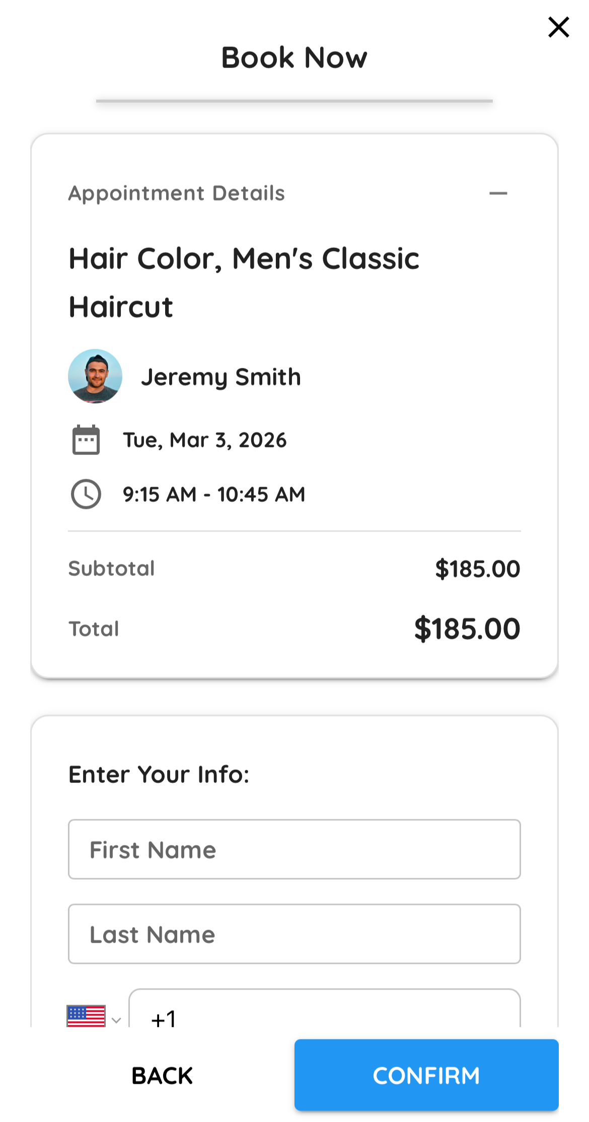 Automatic confirmation view for scheduled services