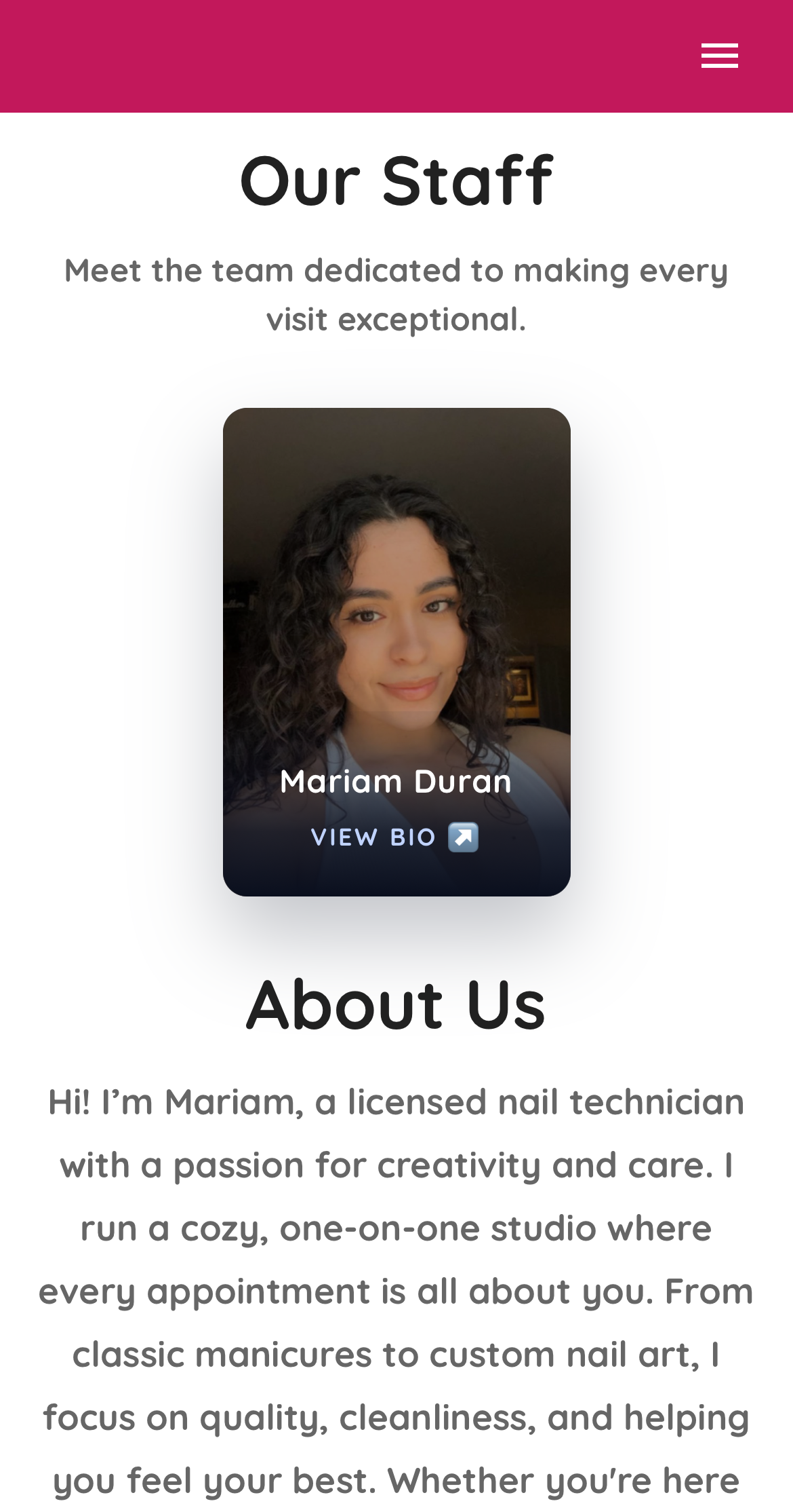 Gallery section for beauty business website